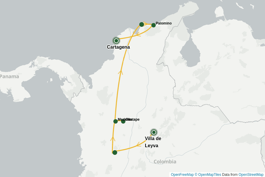 Itinerary Map image for Privatreise: Kolumbien