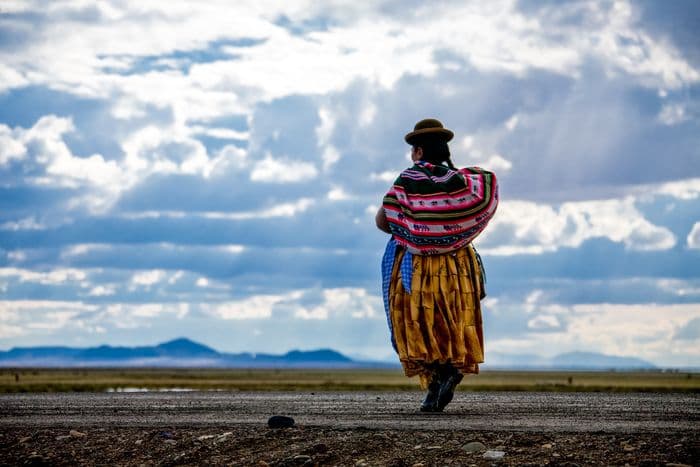Traditionally clothed indigenous Quechua woman in Bolivia